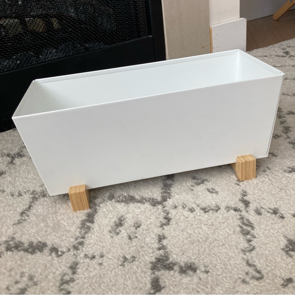 IKEA White Planter Box with Natural Wood Legs